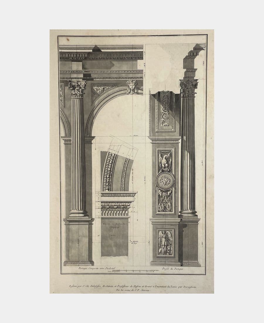 Architecture. "Portique Composite avec Piedestal. Profil du Portique."