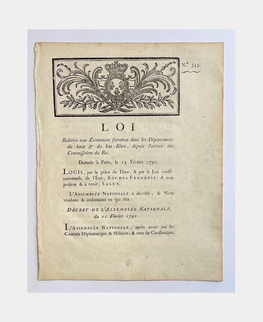 Loi Relative aux Evènements survenus dans les Départements du haut & du bas-Rhin, depuis l'arrivée des Commissaires du Roi