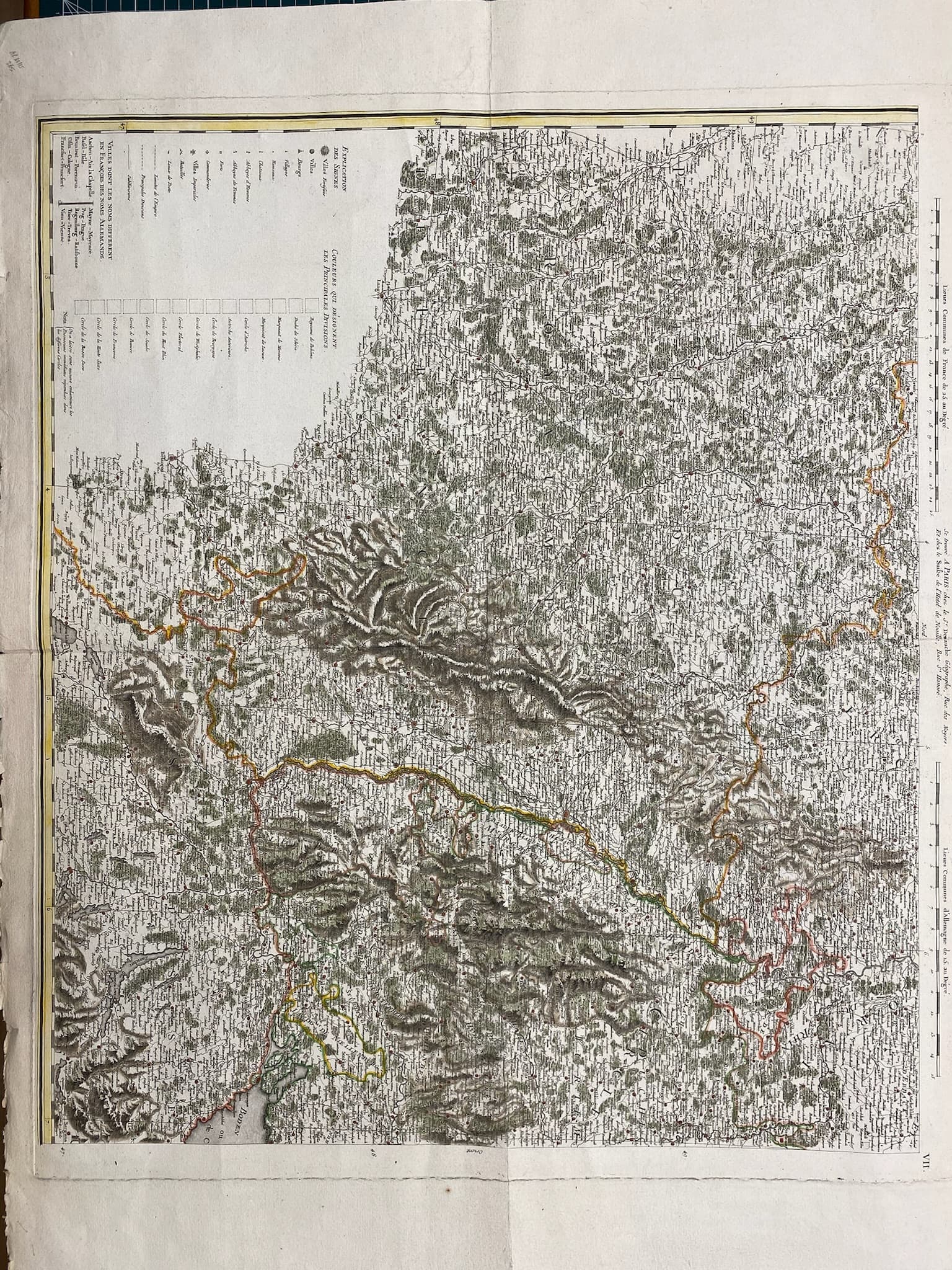 Carte de la région Rhénane, côté français et allemand