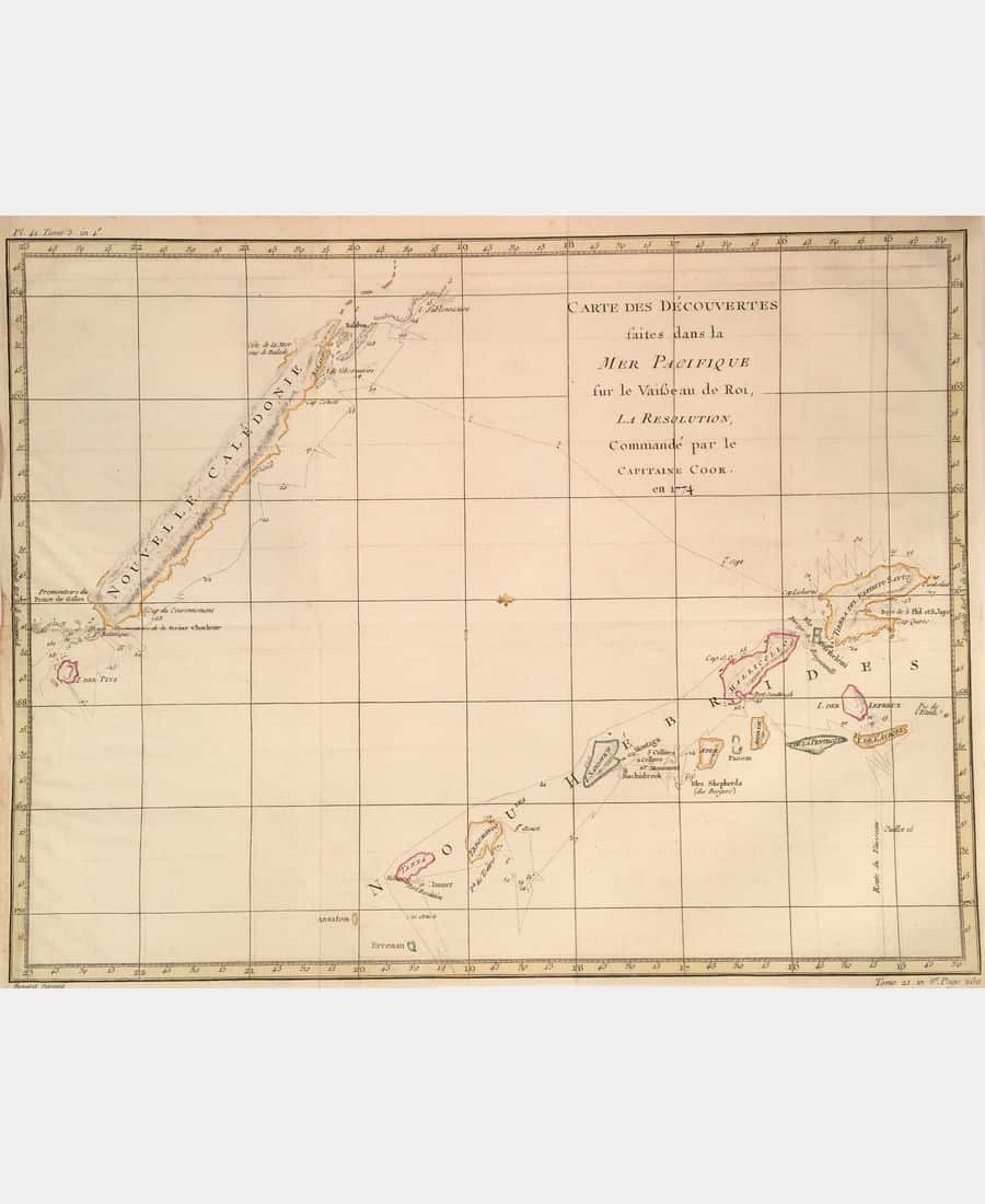 Carte des Découvertes faites dans la Mer Pacifique sur le Vaisseau de Roi, La Résolution, commandé par le Capitaine Cook en 1774.