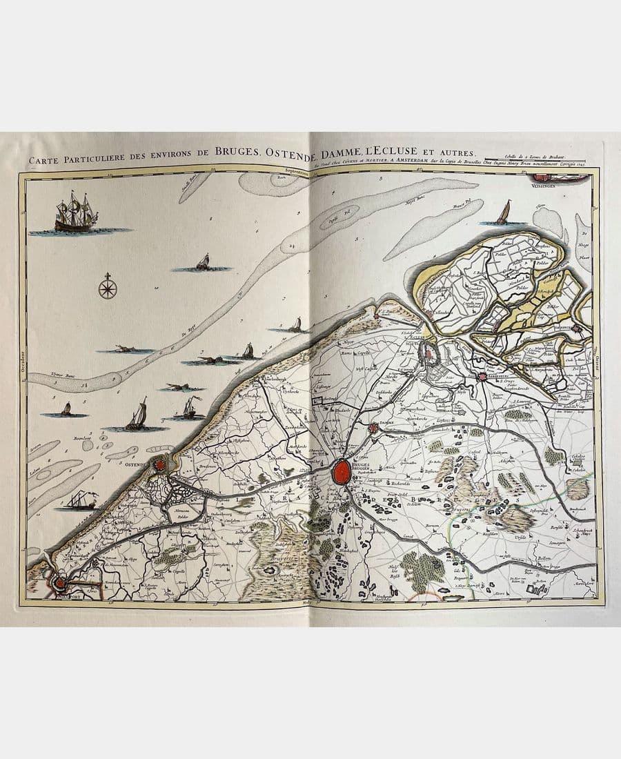 Carte particuliere des environs de Bruges, Ostende, Damme, L'Ecluse et autres.
